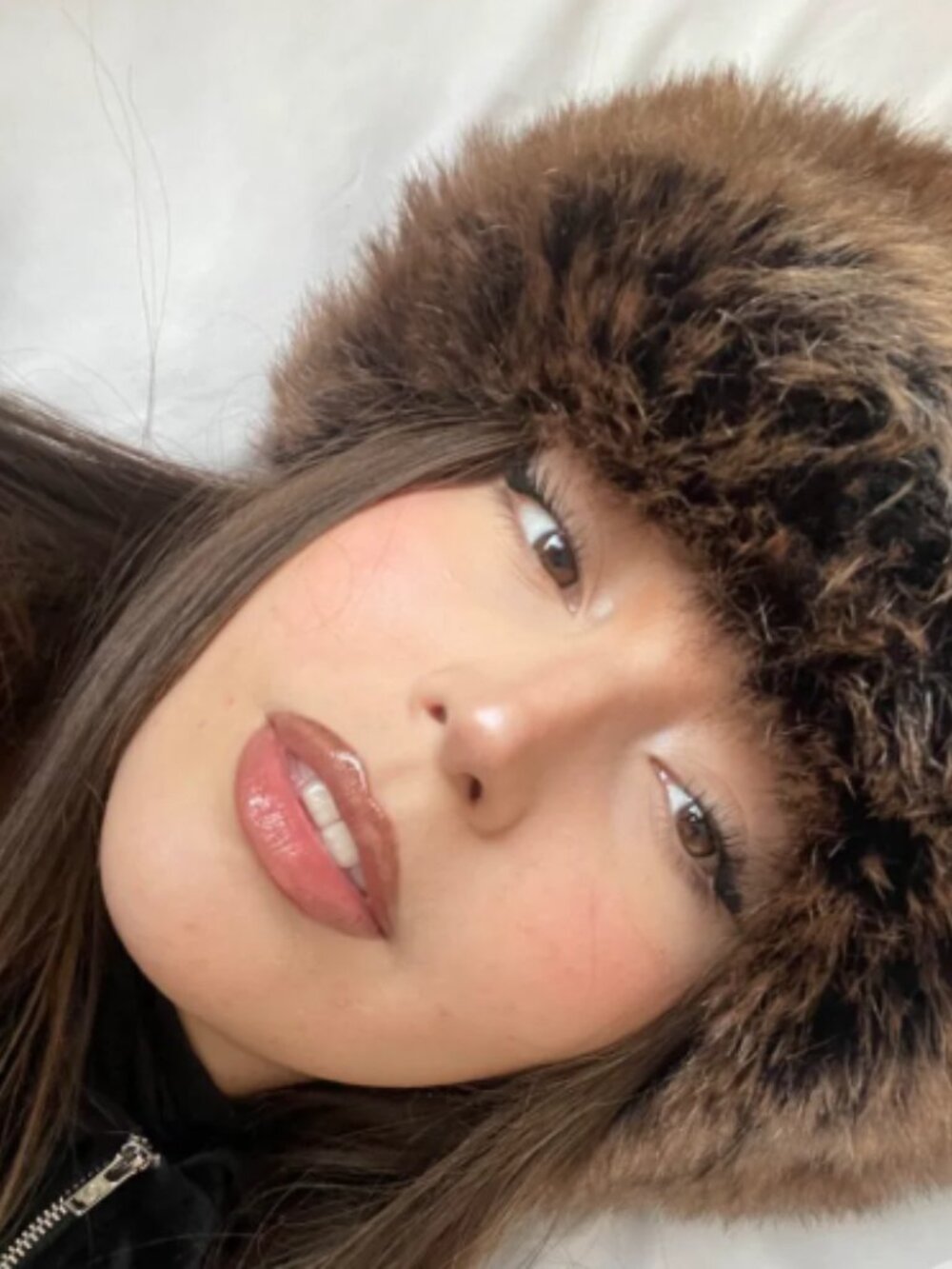 Faux Fur Pom Pom Hat in Brown & Tan